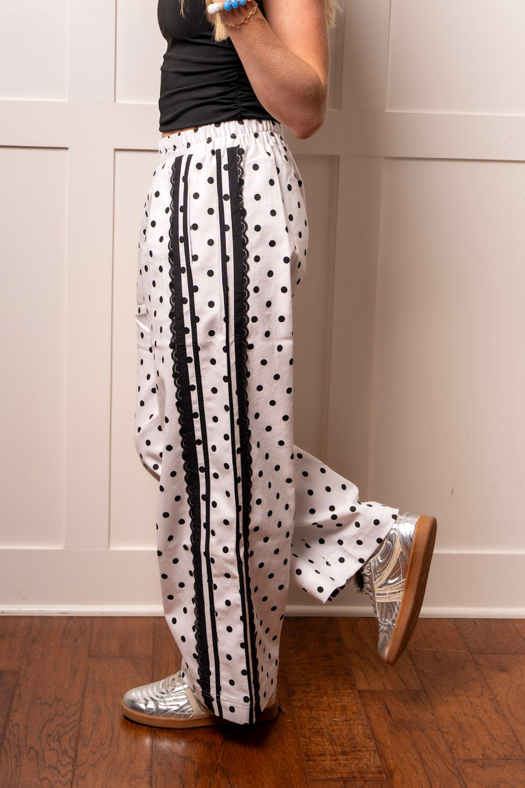 Polka Dot Twill Lace Trim Pants