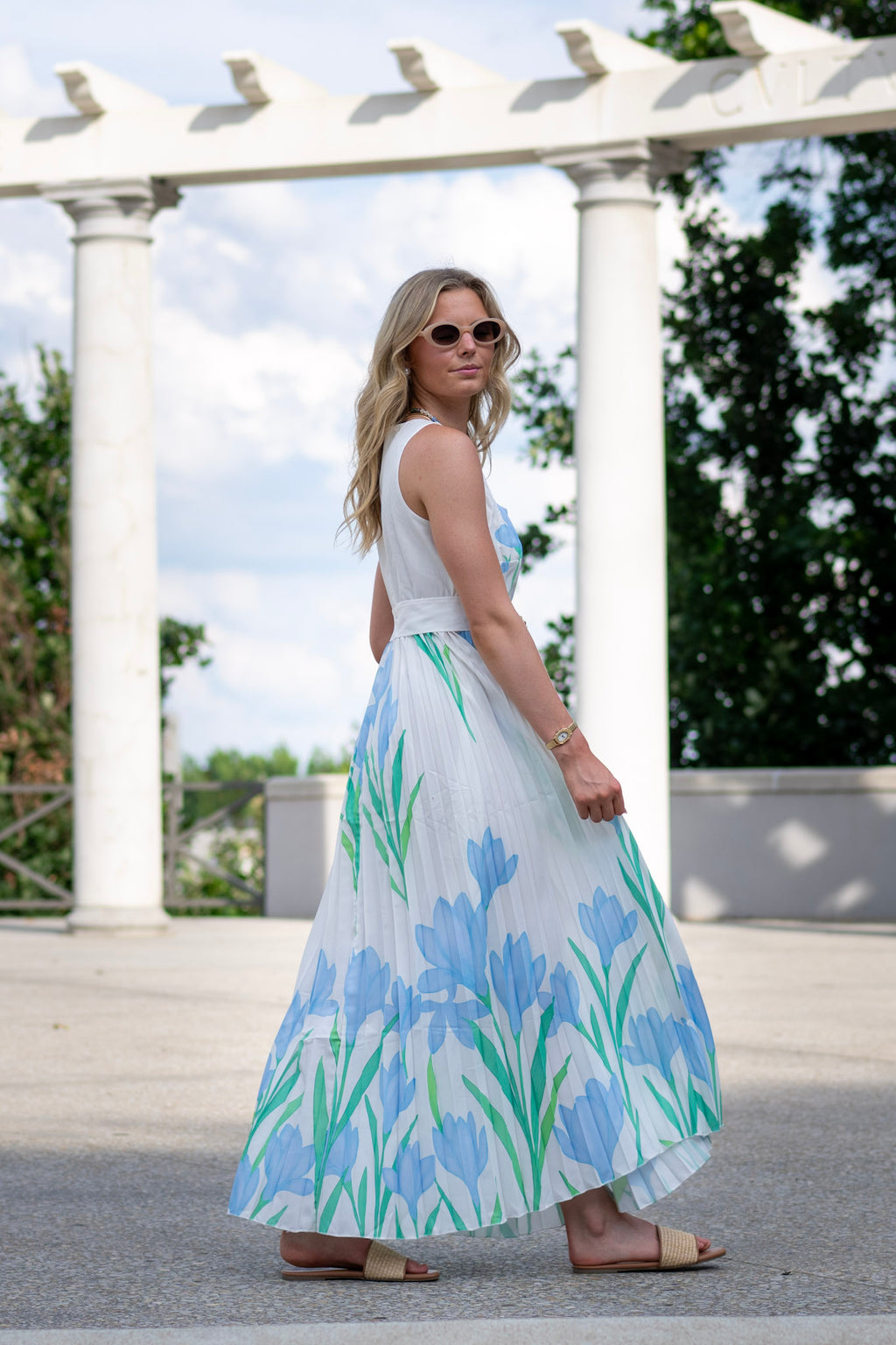 Coastal Bloom Pleated Dress