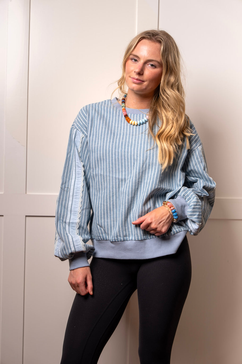 Denim Lace Contrast Sweatshirt