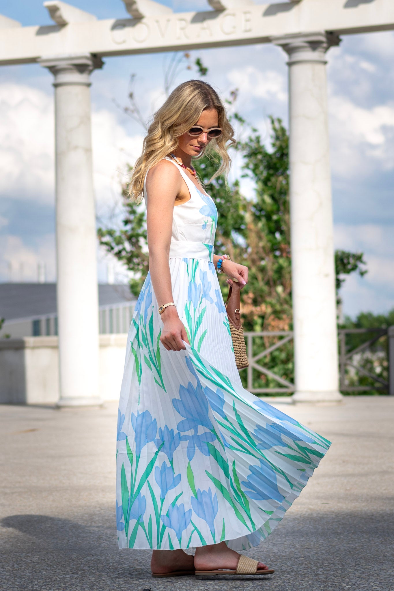 Coastal Bloom Pleated Dress
