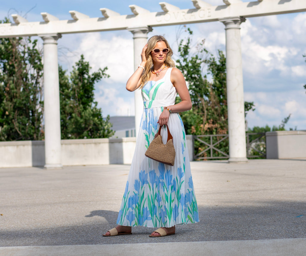 Coastal Bloom Pleated Dress